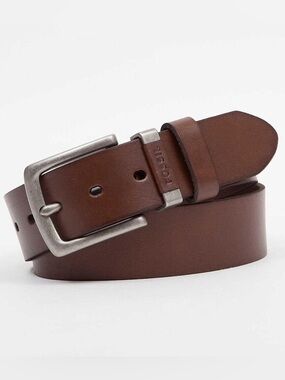 FOSSIL Mens Jay Belt Brown Genuine leather silver buckle Size 38